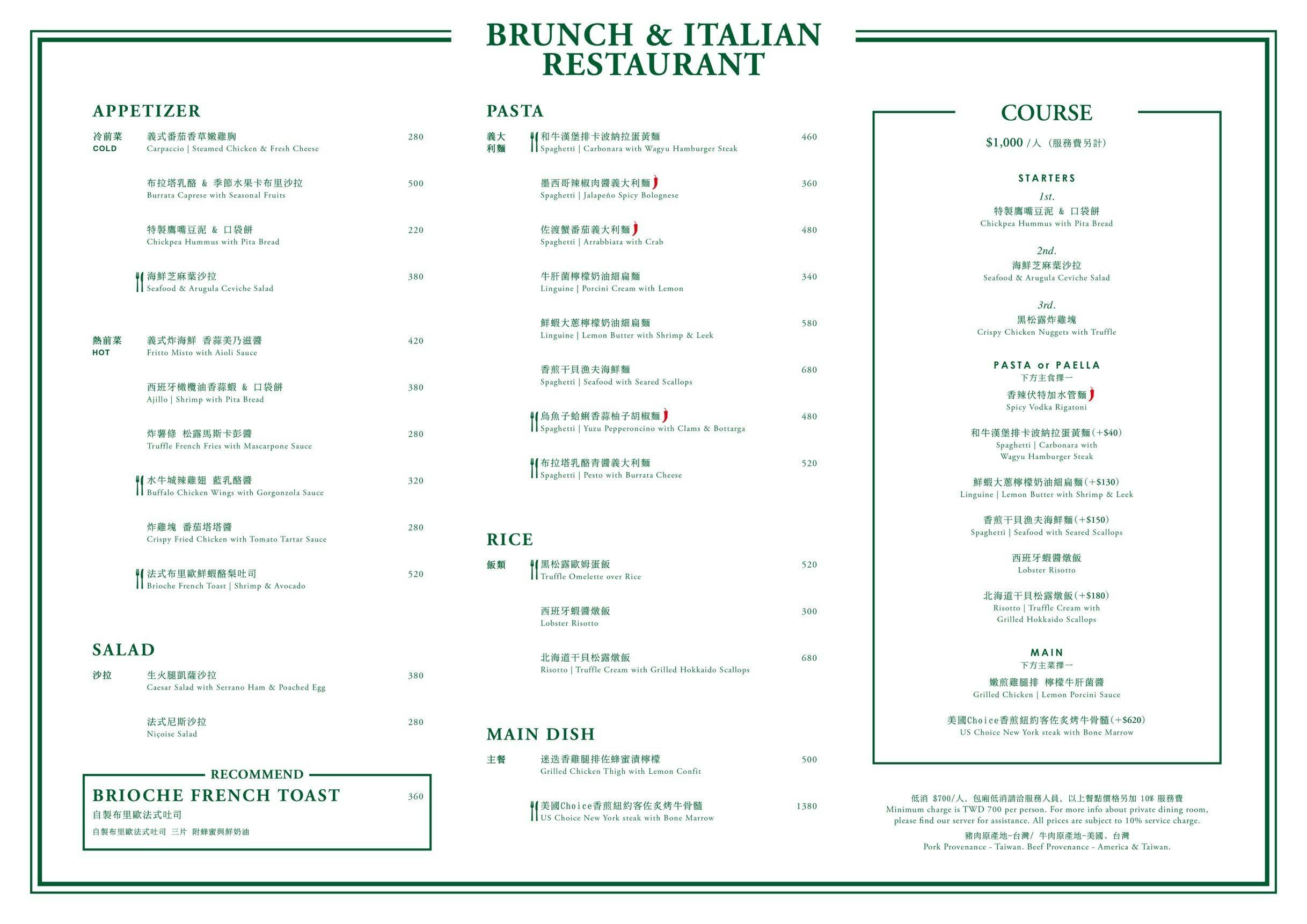 Mercer Brunch法式晚餐菜單 Mercer Brunch法式晚餐菜單